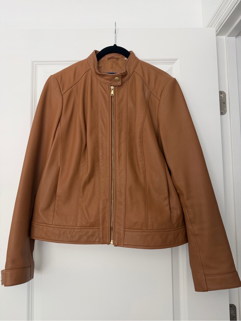 Cole Haan Camel Brown Leather Zip Jacket